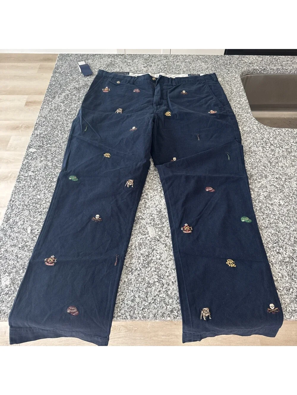 Polo Ralph Lauren Varsity Bulldog Crest Classic Fit Flat Front Pants 38x30